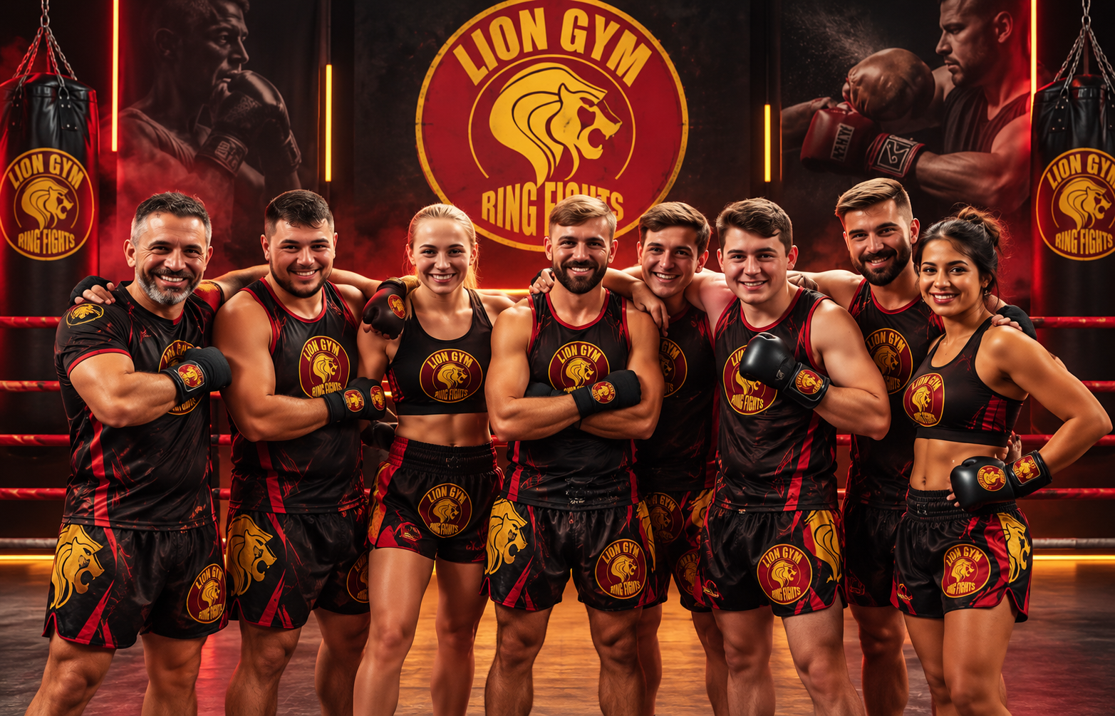 Het team van Lion Gym samen in de ring